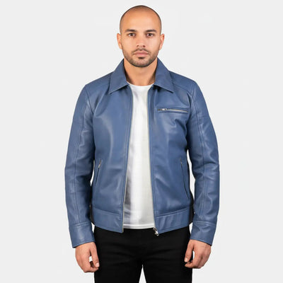 Lavender Blue Leather Biker Jacket