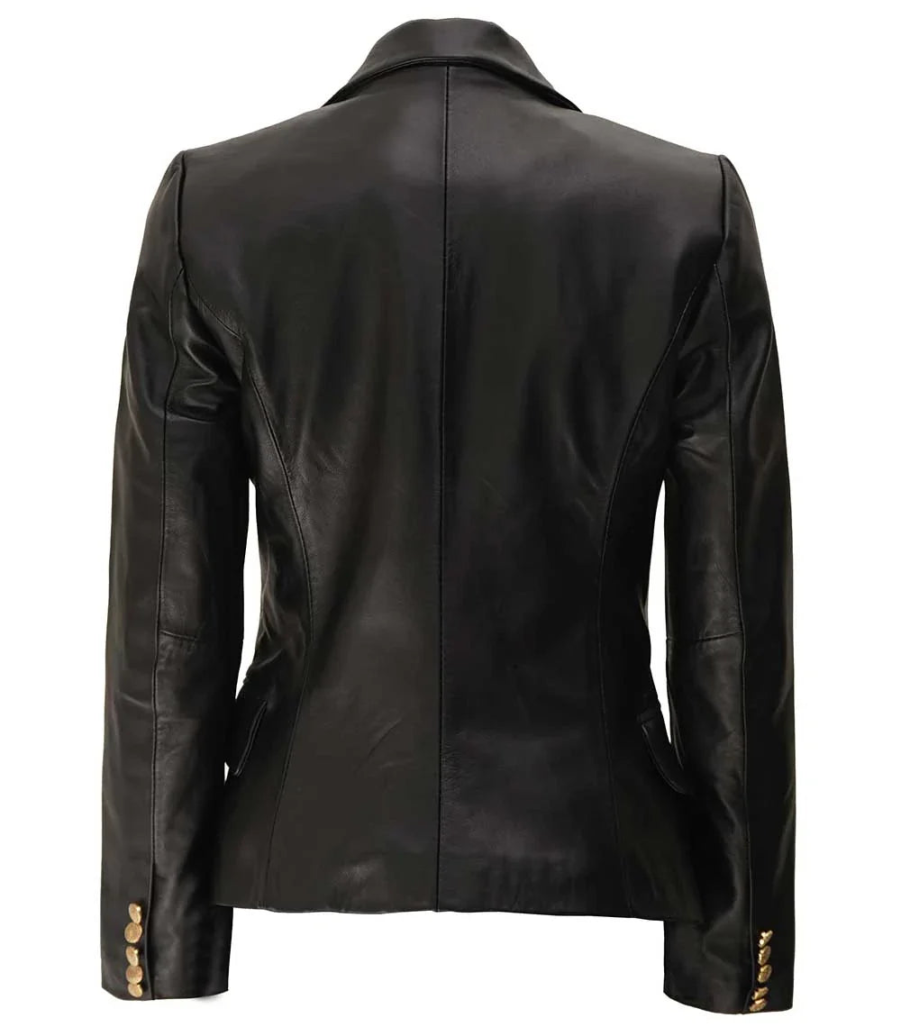 Women's Black Leather Blazer