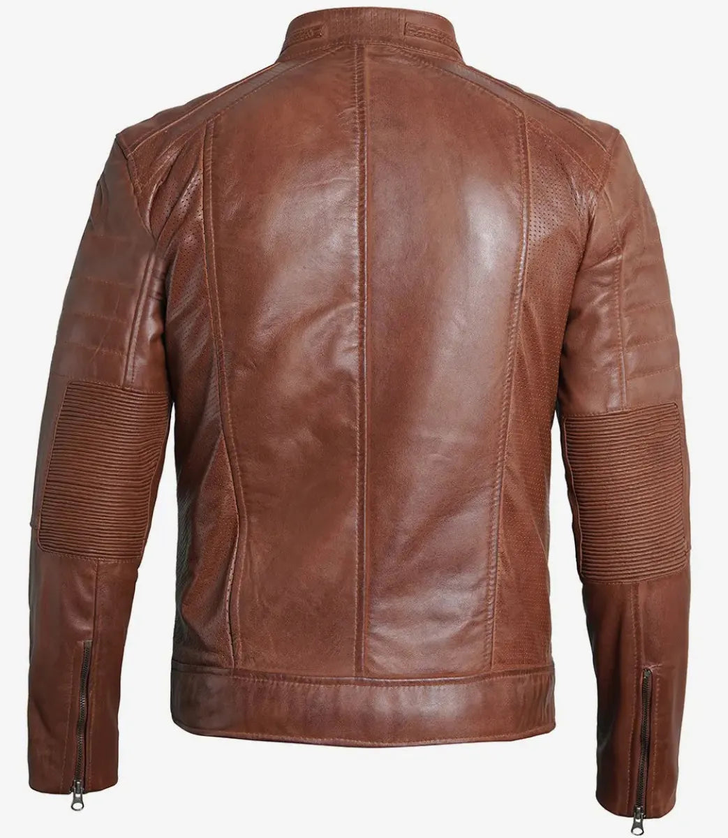 Men’s Racer Leather Jacket - Cognac Waxed