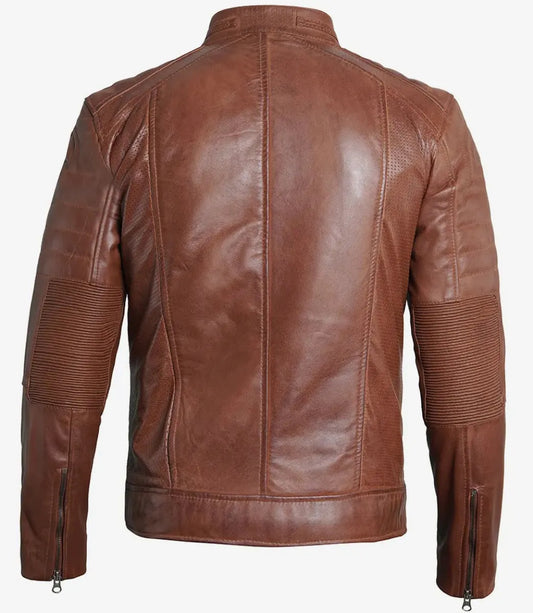 Men’s Racer Leather Jacket - Cognac Waxed