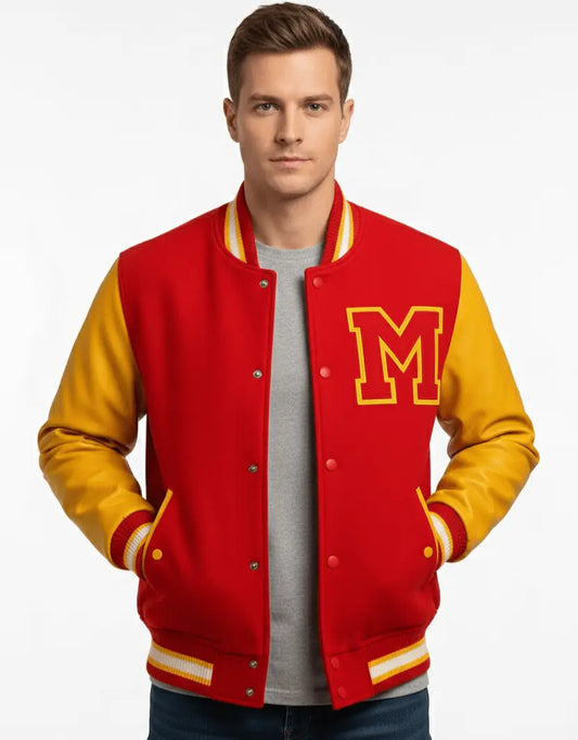 Red & Yellow Varsity Jacket - Letterman Style Inspired by Michael Jackson