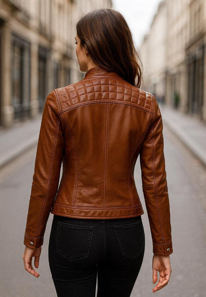Women’s Brown Café Racer Leather Jacket