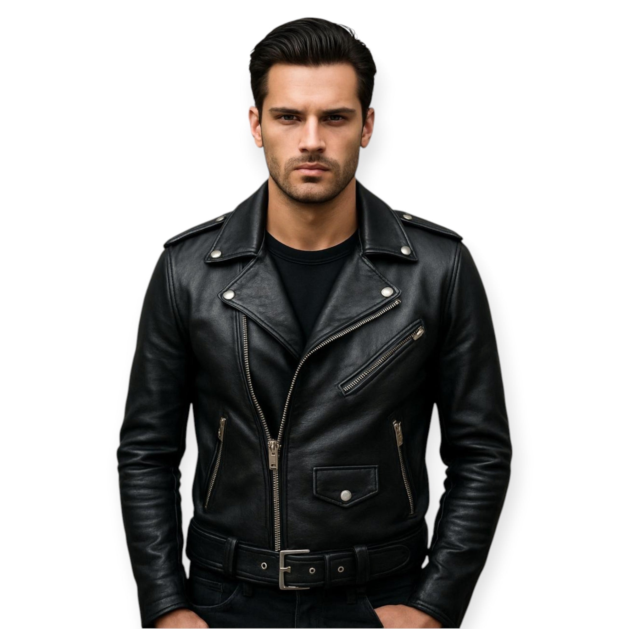 Black Leather Jacket - Eagle Embossed