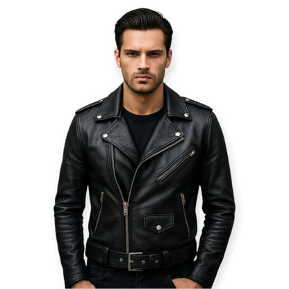 Black Leather Jacket - Eagle Embossed