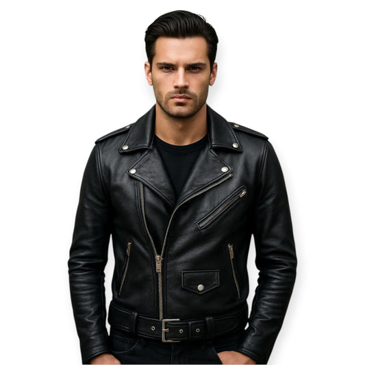 Black Leather Jacket - Eagle Embossed