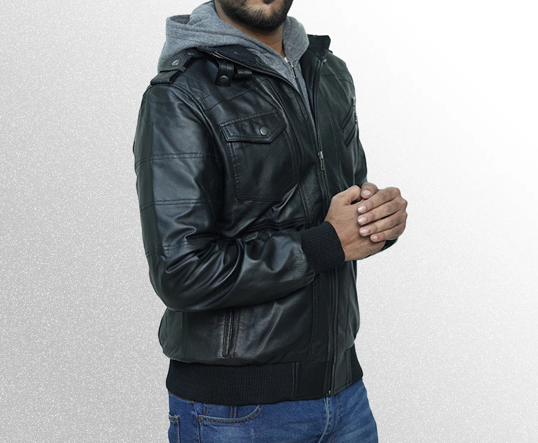 Men's Black Bomber Leather Jacket