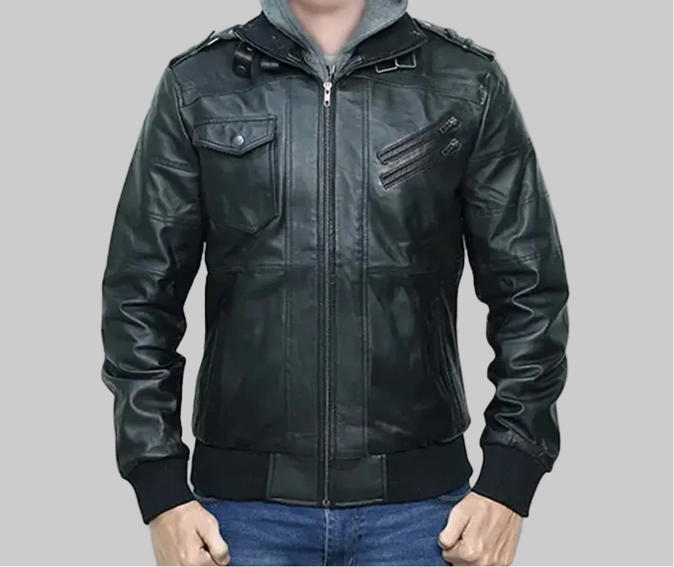 Men's Black Bomber Leather Jacket