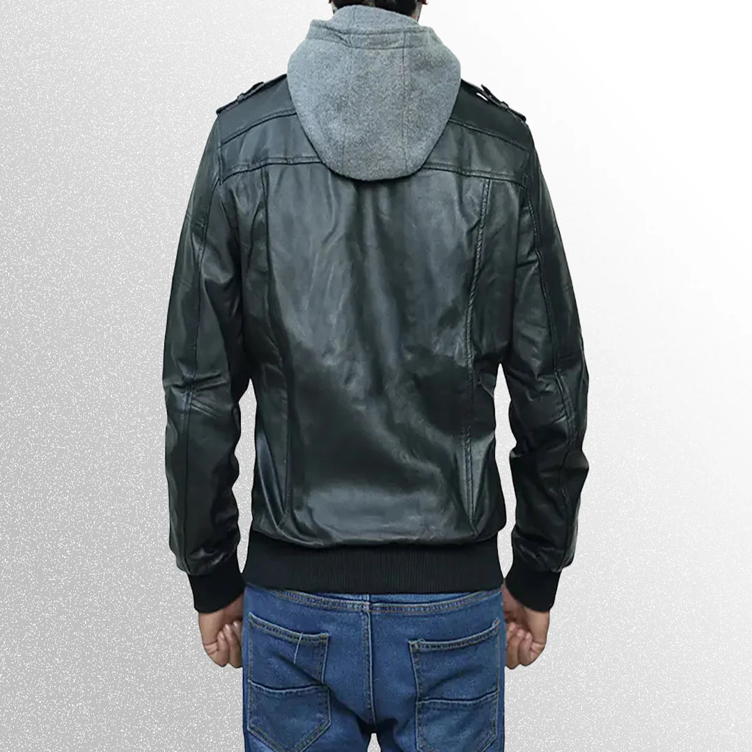 Men's Black Bomber Leather Jacket