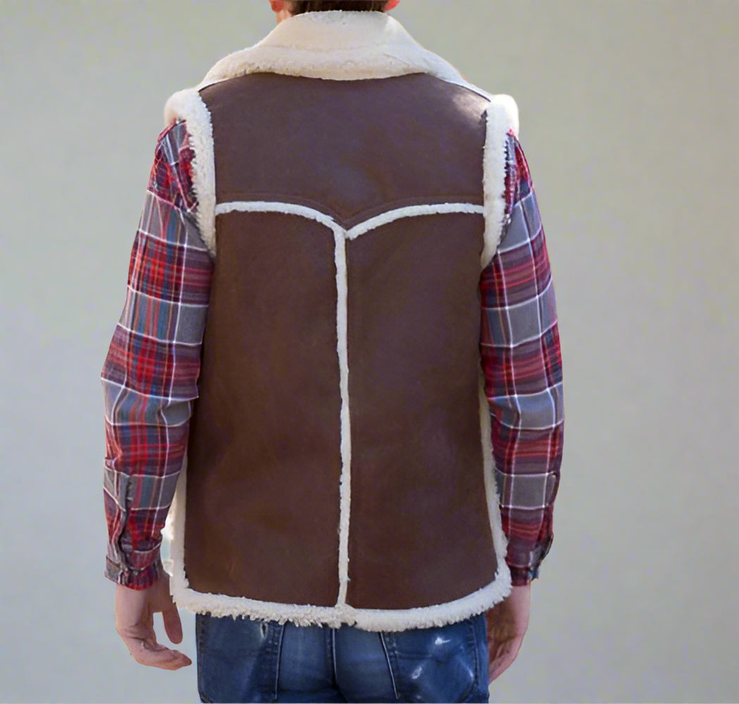 Sheepskin Rancher Vest with Collar Wool out Seams