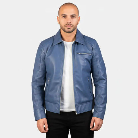 Lavender Blue Leather Biker Jacket
