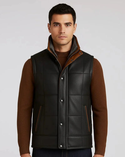 Aviator Sheepskin Leather Shearling Gilet Vest Jacket