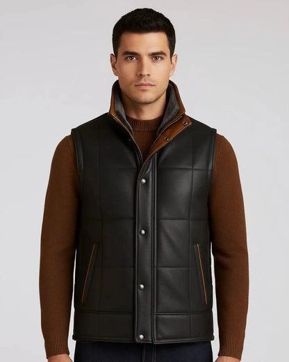 Aviator Sheepskin Leather Shearling Gilet Vest Jacket