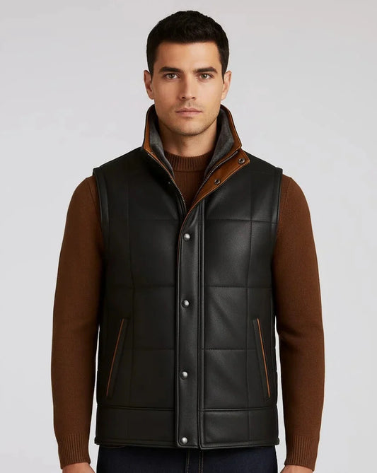 Aviator Sheepskin Leather Shearling Gilet Vest Jacket