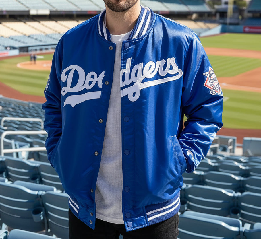 Royal Blue Satin Varsity Jacket Los Angeles Dodgers