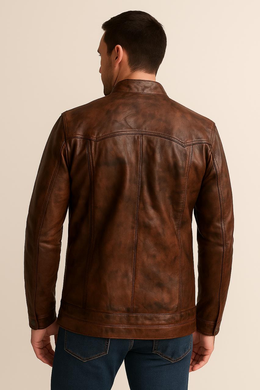 Men’s Distressed Brown Leather Café Racer Jacket