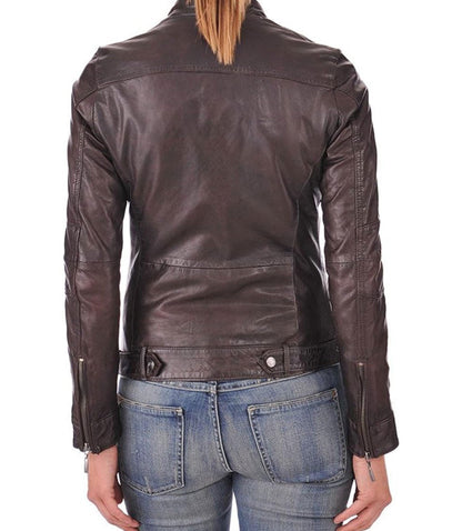 Slim Fit Women Dark Brown Leather Jacket