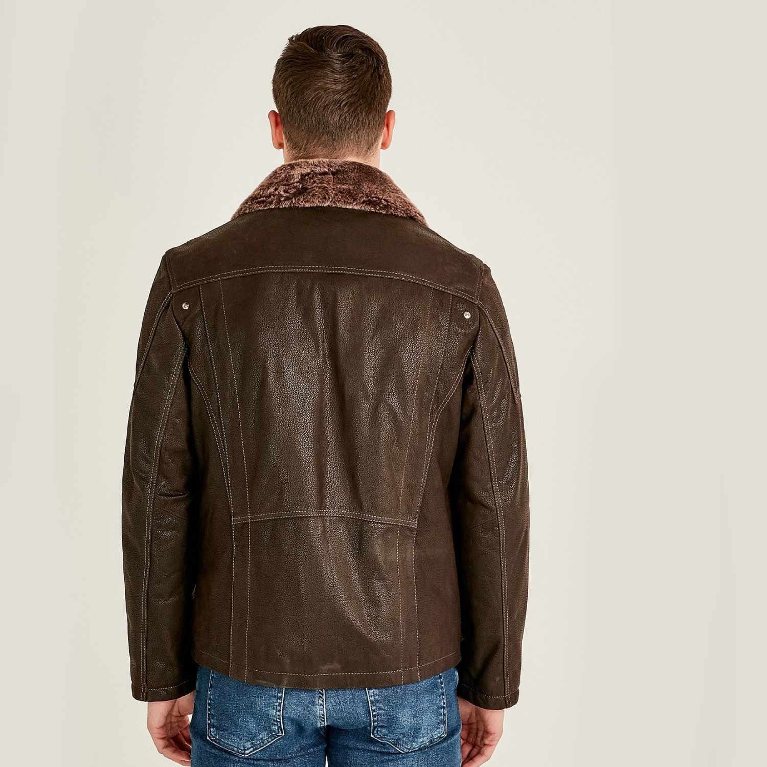ANGELO BROWN HEARLING COLLAR LEATHER JACKET