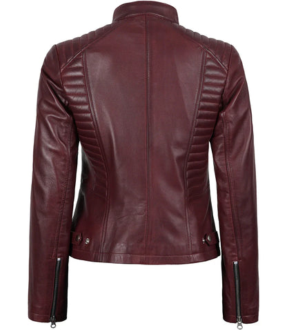 Women’s Slim Fit Moto Leather Jacket - Maroon