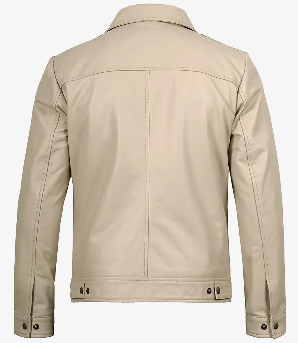 men leather jacket beige