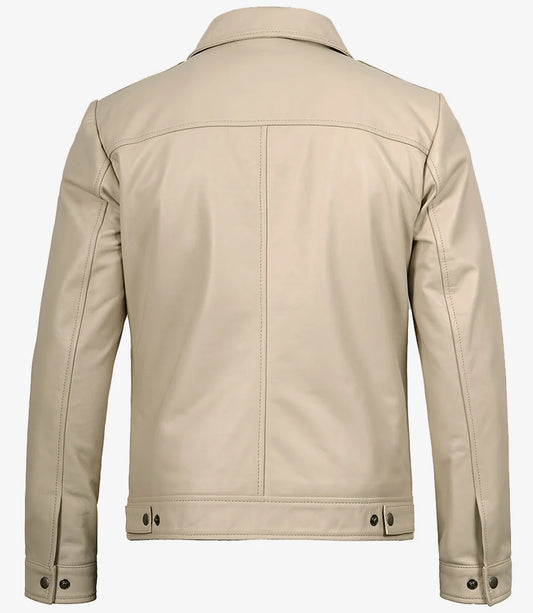 men leather jacket beige