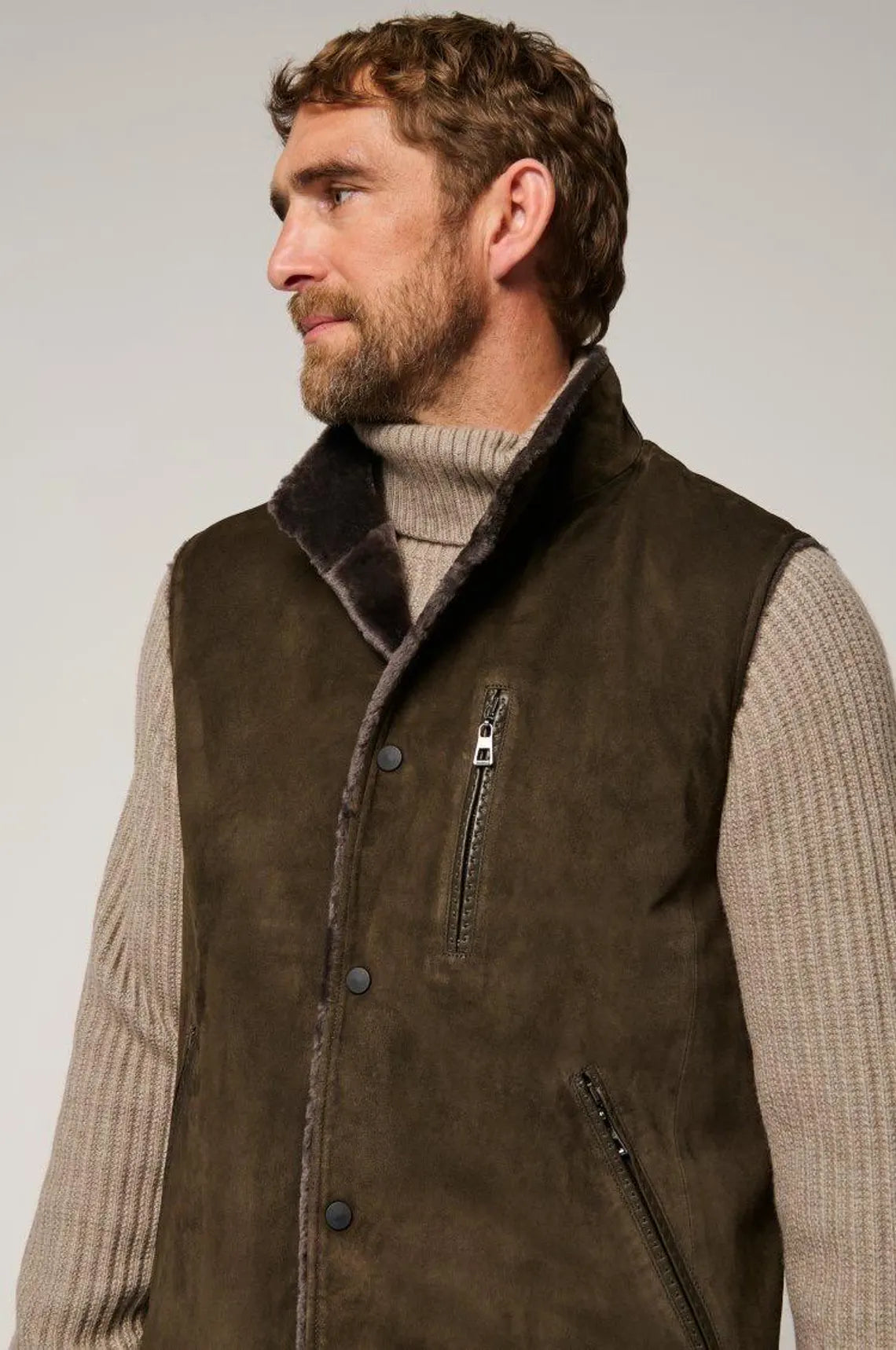Olive Green Shearling Sheepskin Vest
