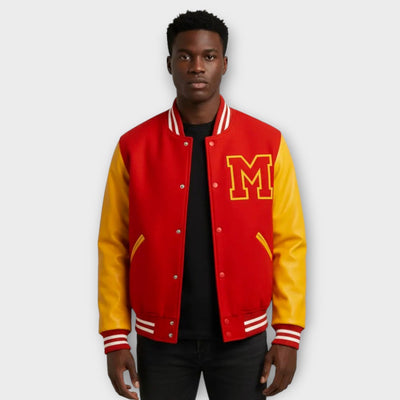Red & Yellow Varsity Jacket - Letterman Style Inspired by Michael Jackson