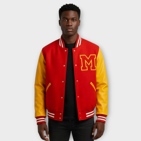 Red & Yellow Varsity Jacket - Letterman Style Inspired by Michael Jackson