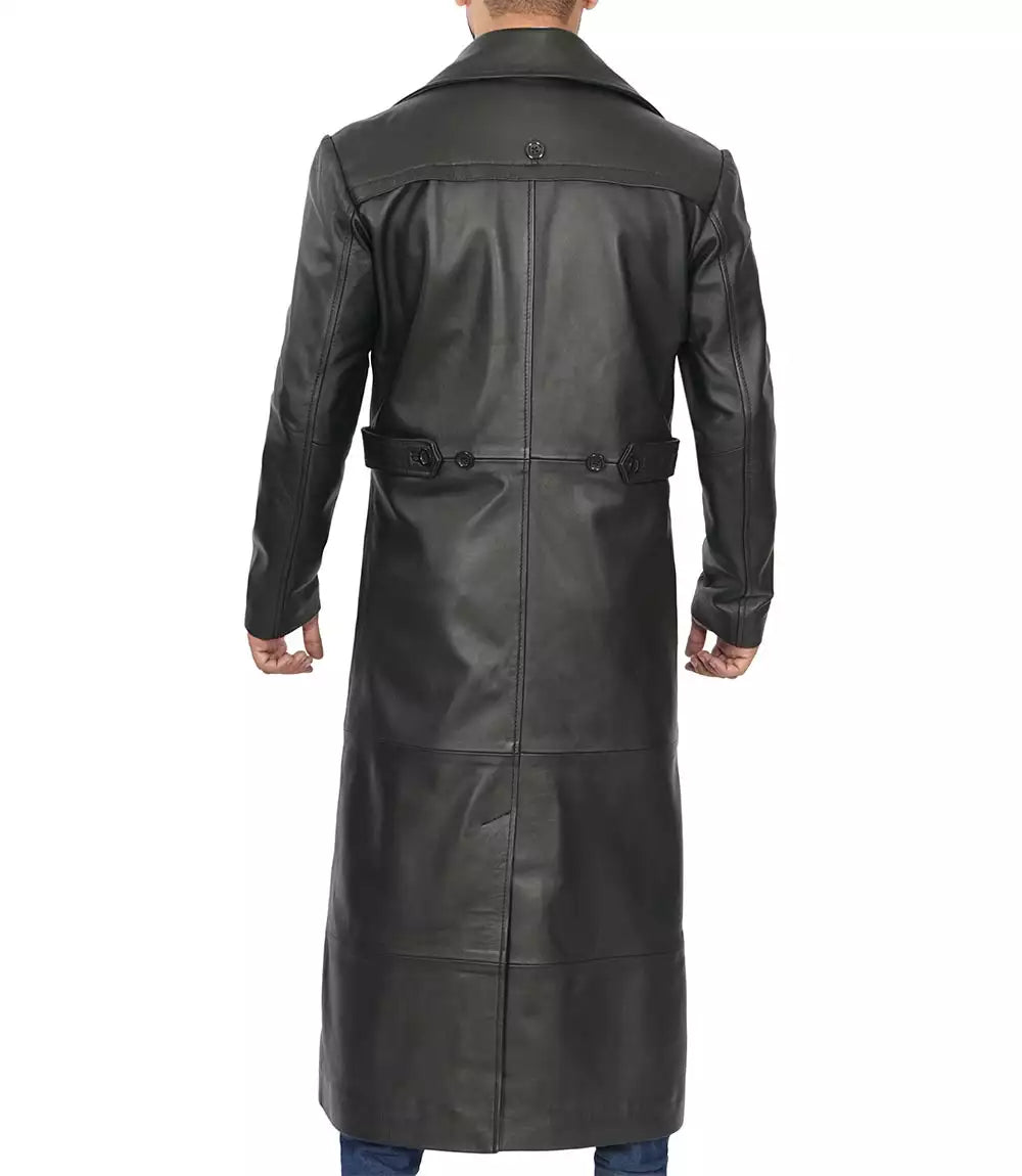Men's Full-Length Black Leather Coat