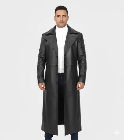 Men's Full-Length Black Leather Coat