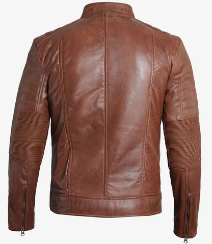 Men’s Racer Leather Jacket - Cognac Waxed