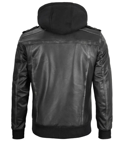 Men's Dark Gray Leather Bomber Jacket