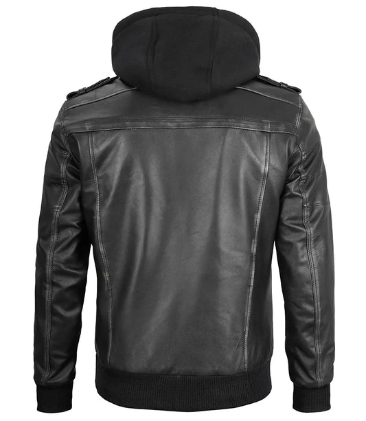 Men's Dark Gray Leather Bomber Jacket