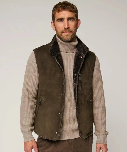 Olive Green Shearling Sheepskin Vest