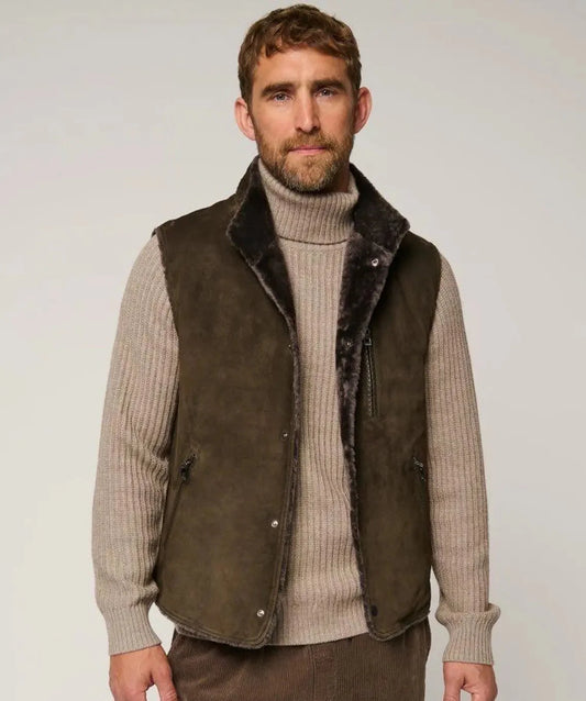 Olive Green Shearling Sheepskin Vest