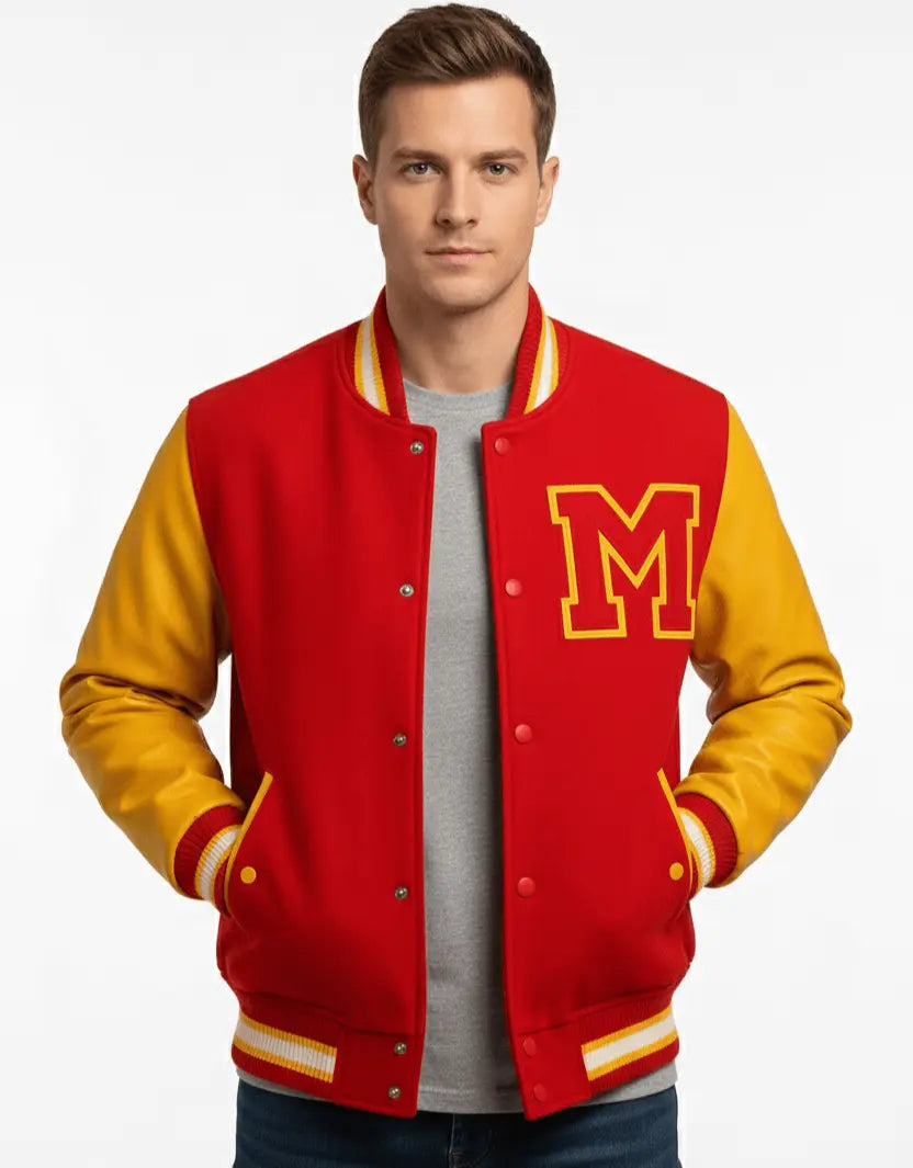 Red & Yellow Varsity Jacket - Letterman Style Inspired by Michael Jackson