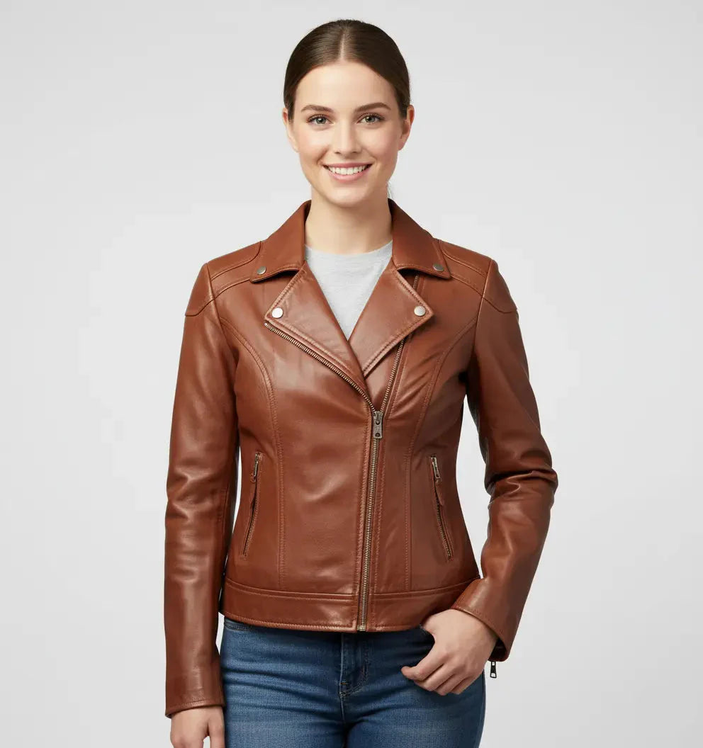 Women’s Brown Café Racer Leather Jacket