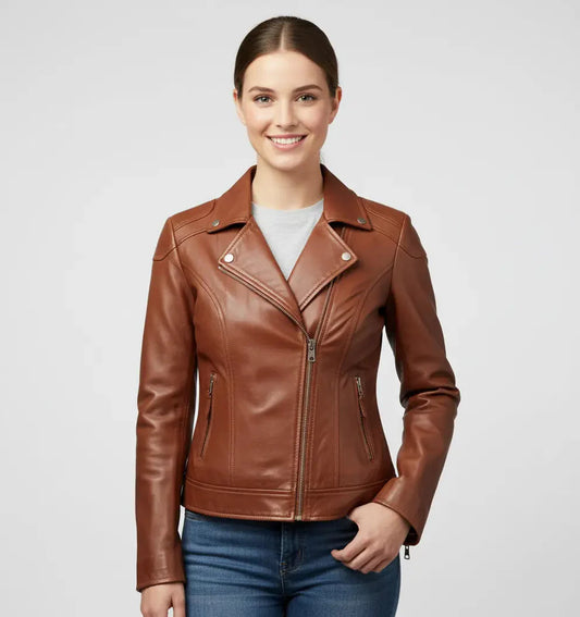 Women’s Brown Café Racer Leather Jacket